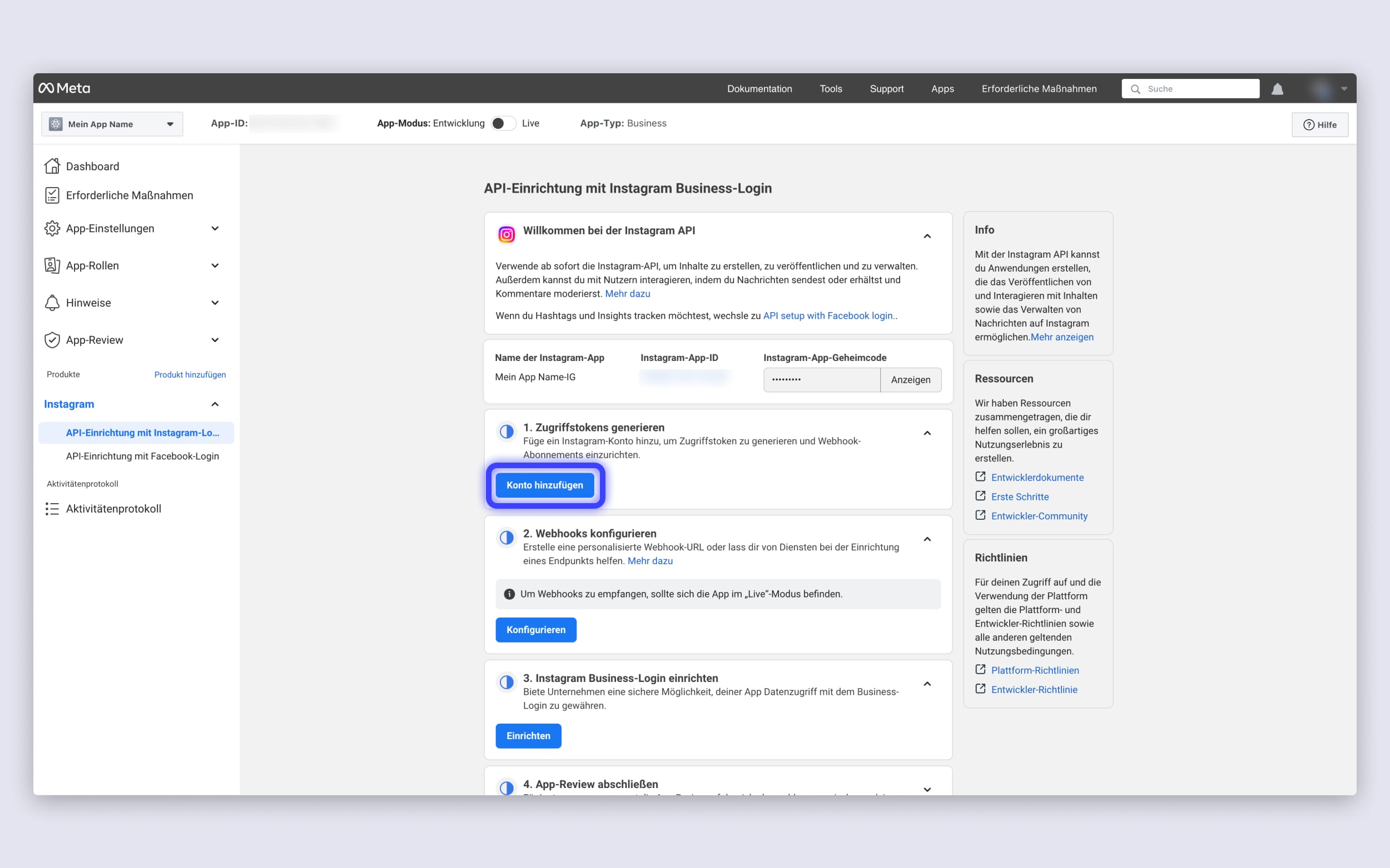 Instagram Access Token erzeugen: Instagram API Konto hinzufügen Instagram Access Token erzeugen: Instagram API Konto hinzufügen